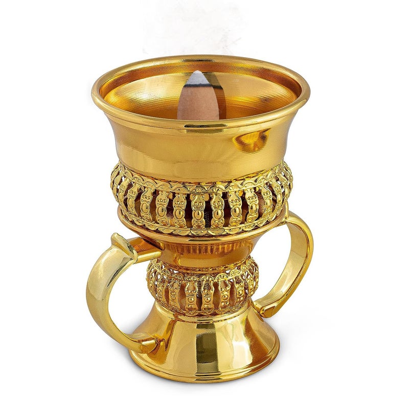 AM Regal Metal Incense Burner - Bakhoor Burner Mubkhara â€“ Frankincense Resin Burner - Ideal for Yoga, Spa & Aromatherapy (Gold) - Image 2